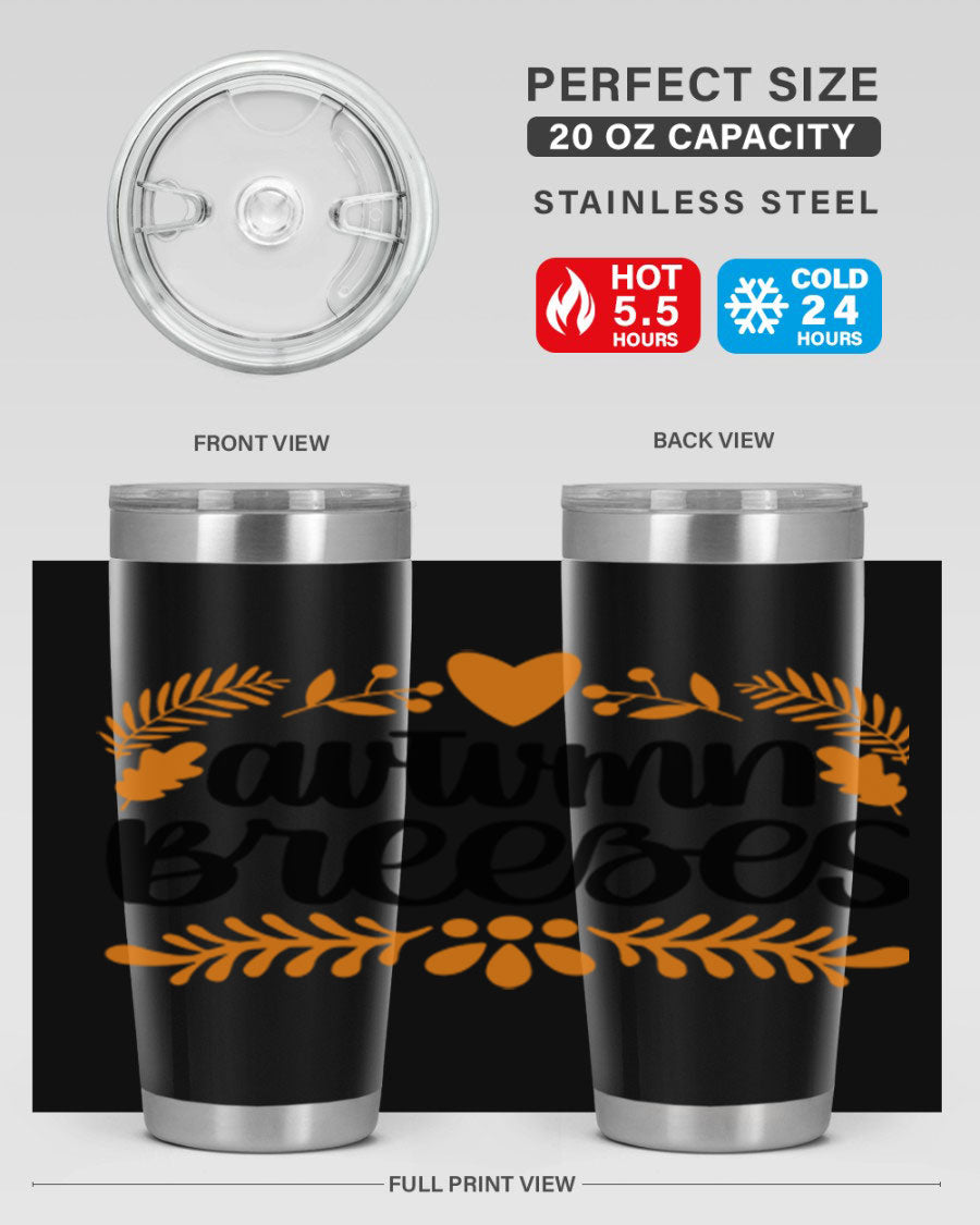 Autumn Breezes 474# tumbler in stainless steel with a vibrant autumn design, featuring a drink-thru lid and double wall insulation.