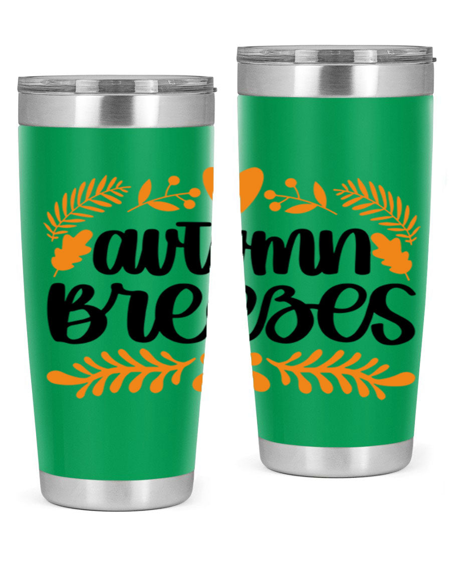 Autumn Breezes 474# tumbler in stainless steel with a vibrant autumn design, featuring a drink-thru lid and double wall insulation.