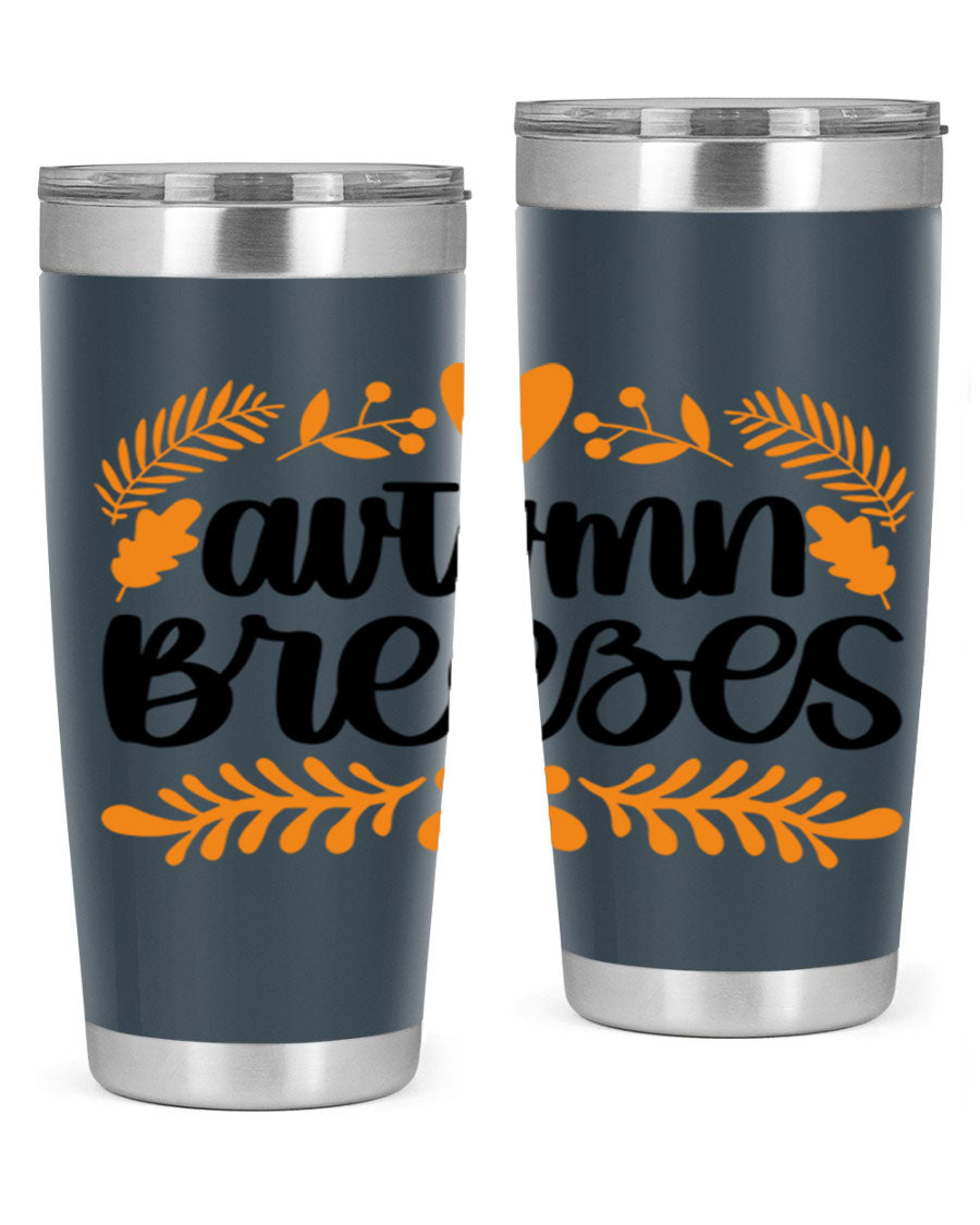 Autumn Breezes 474# tumbler in stainless steel with a vibrant autumn design, featuring a drink-thru lid and double wall insulation.