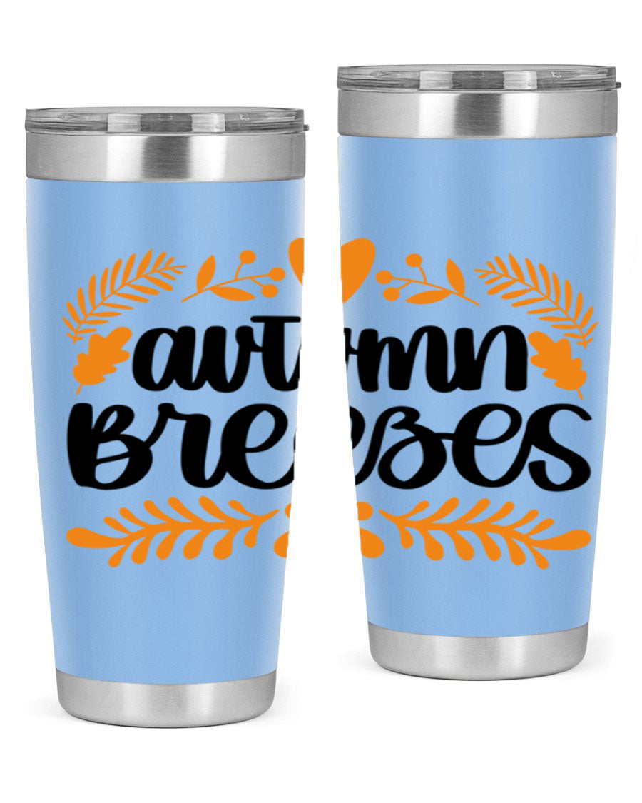 Autumn Breezes 474# tumbler in stainless steel with a vibrant autumn design, featuring a drink-thru lid and double wall insulation.