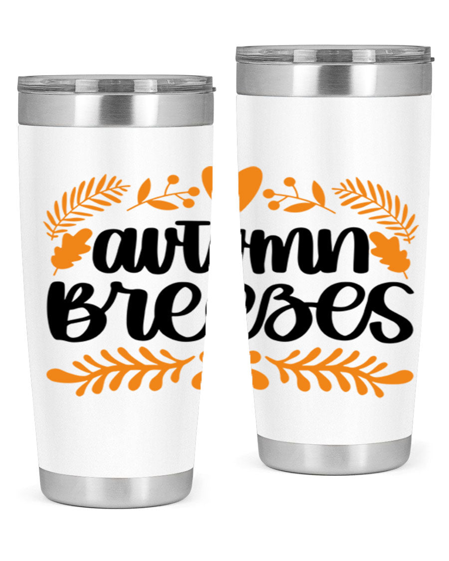 Autumn Breezes 474# tumbler in stainless steel with a vibrant autumn design, featuring a drink-thru lid and double wall insulation.