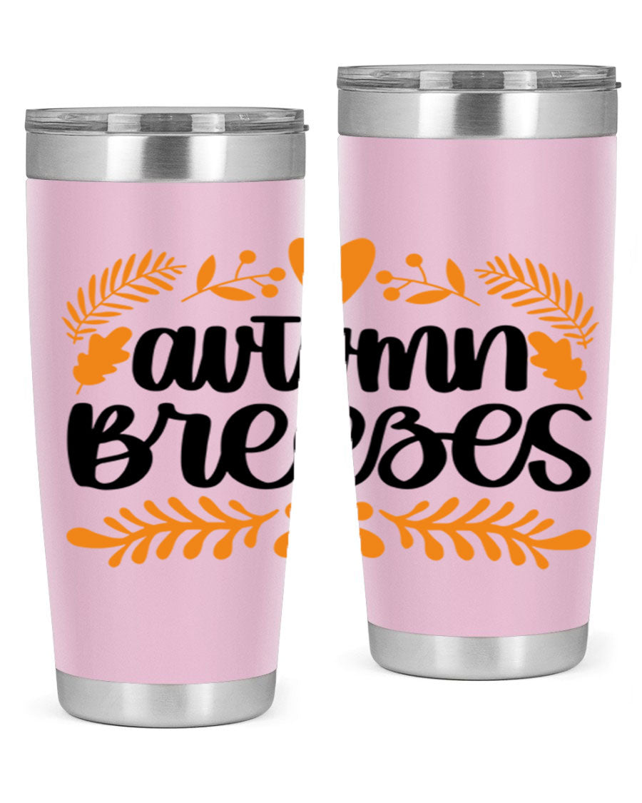 Autumn Breezes 474# tumbler in stainless steel with a vibrant autumn design, featuring a drink-thru lid and double wall insulation.