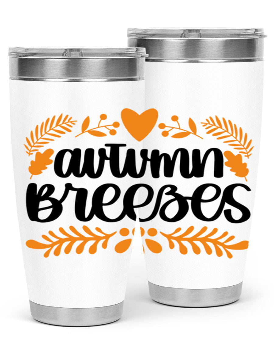 Autumn Breezes 474# tumbler in stainless steel with a vibrant autumn design, featuring a drink-thru lid and double wall insulation.