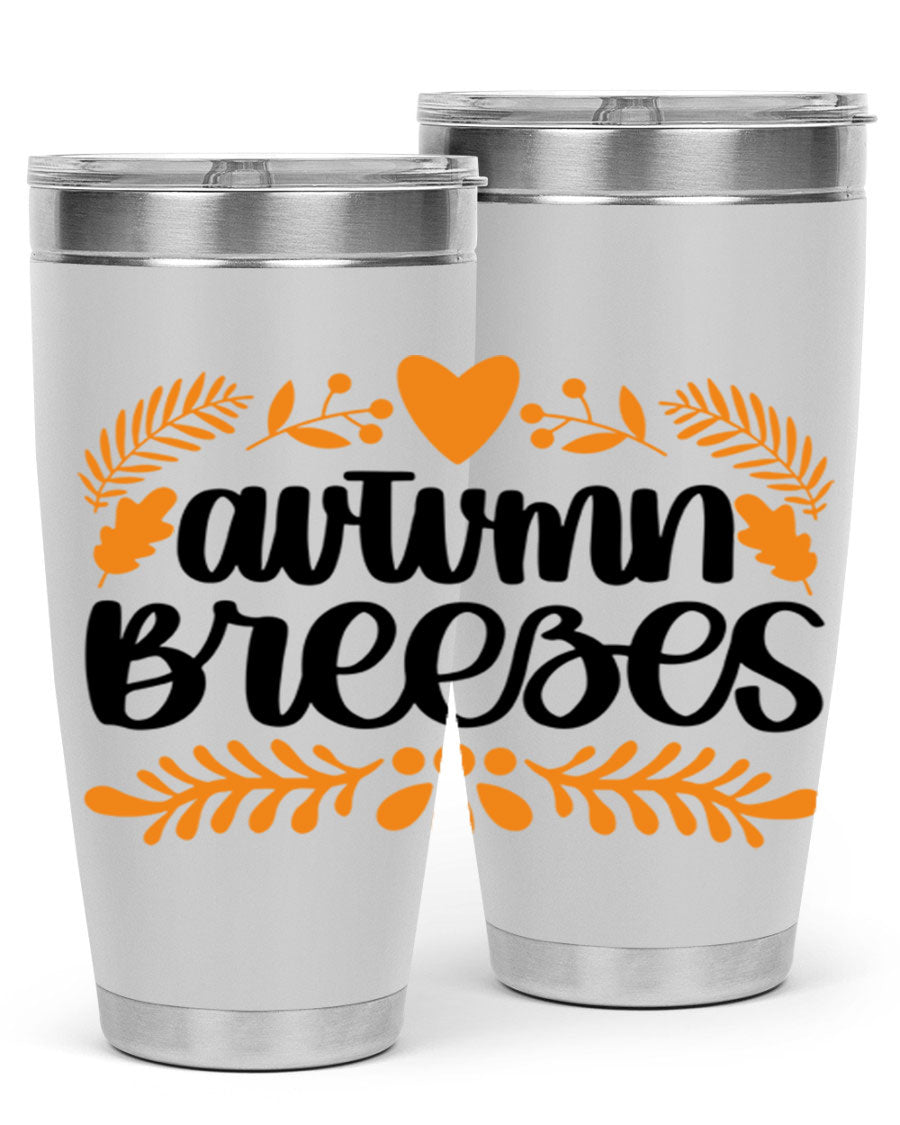 Autumn Breezes 474# tumbler in stainless steel with a vibrant autumn design, featuring a drink-thru lid and double wall insulation.