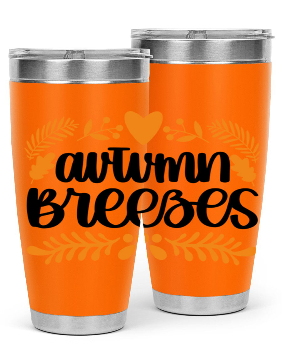 Autumn Breezes 474# tumbler in stainless steel with a vibrant autumn design, featuring a drink-thru lid and double wall insulation.