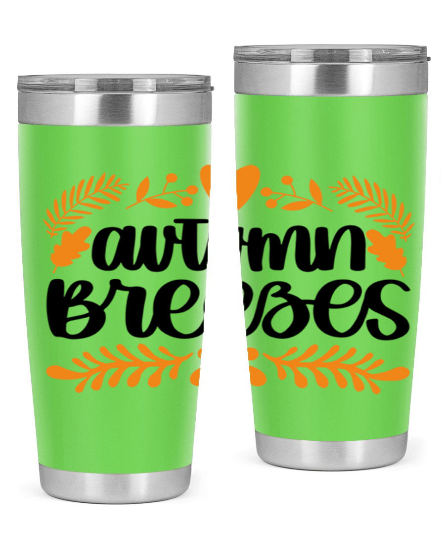 Autumn Breezes 474# tumbler in stainless steel with a vibrant autumn design, featuring a drink-thru lid and double wall insulation.