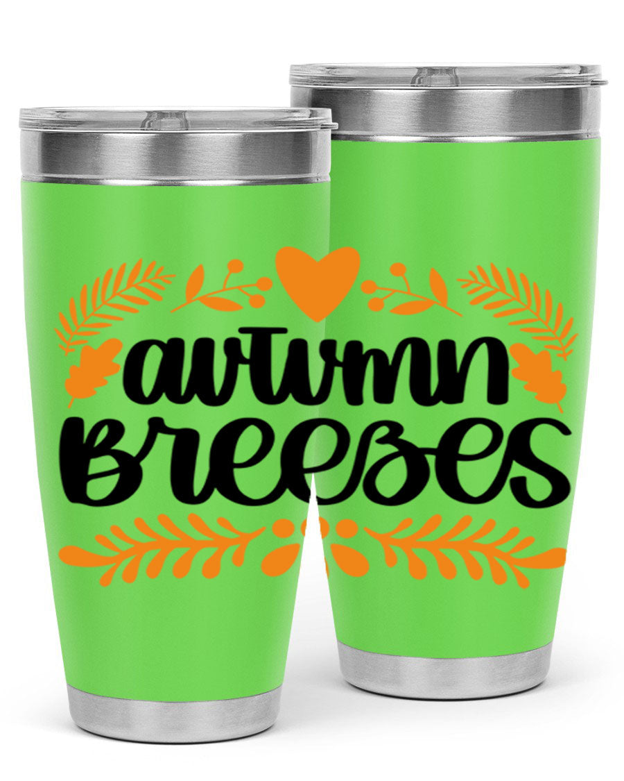 Autumn Breezes 474# tumbler in stainless steel with a vibrant autumn design, featuring a drink-thru lid and double wall insulation.