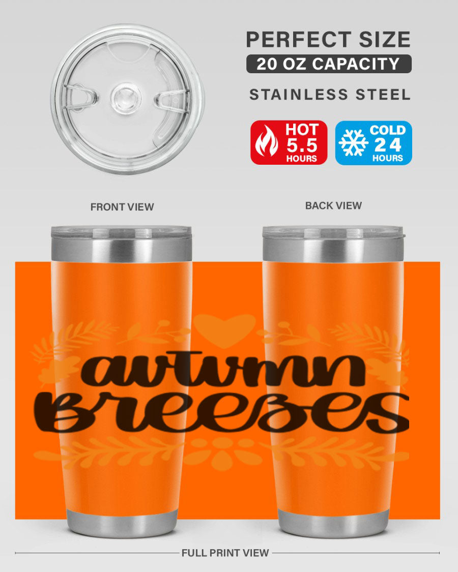 Autumn Breezes 474# tumbler in stainless steel with a vibrant autumn design, featuring a drink-thru lid and double wall insulation.