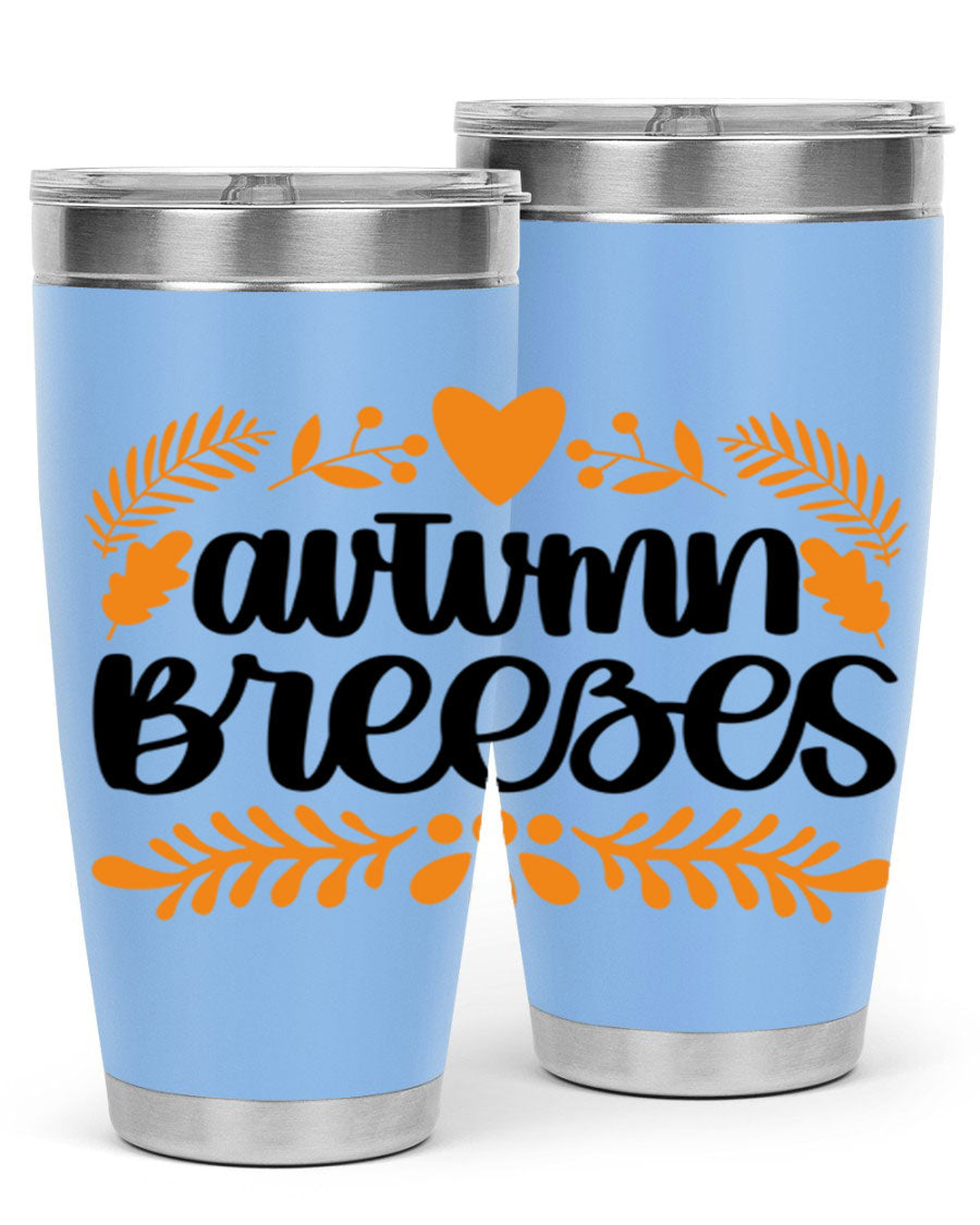 Autumn Breezes 474# tumbler in stainless steel with a vibrant autumn design, featuring a drink-thru lid and double wall insulation.