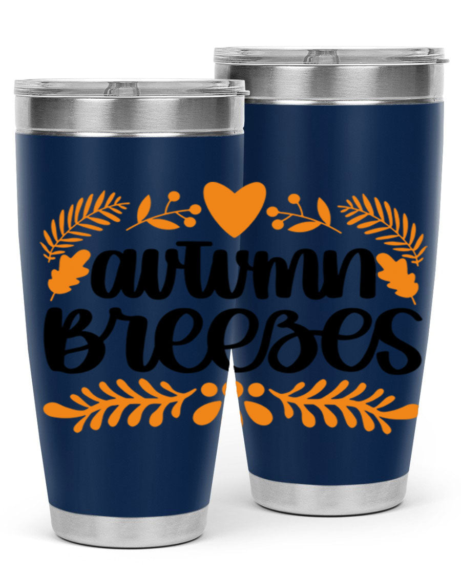 Autumn Breezes 474# tumbler in stainless steel with a vibrant autumn design, featuring a drink-thru lid and double wall insulation.