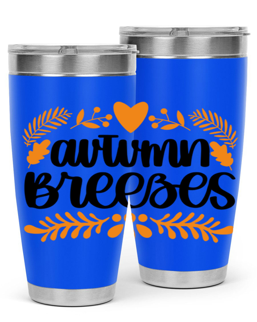 Autumn Breezes 474# tumbler in stainless steel with a vibrant autumn design, featuring a drink-thru lid and double wall insulation.