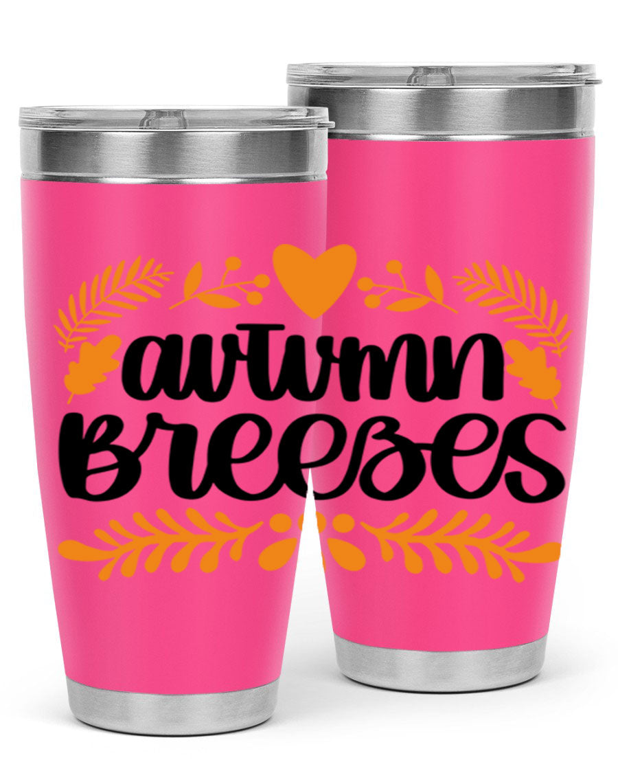 Autumn Breezes 474# tumbler in stainless steel with a vibrant autumn design, featuring a drink-thru lid and double wall insulation.