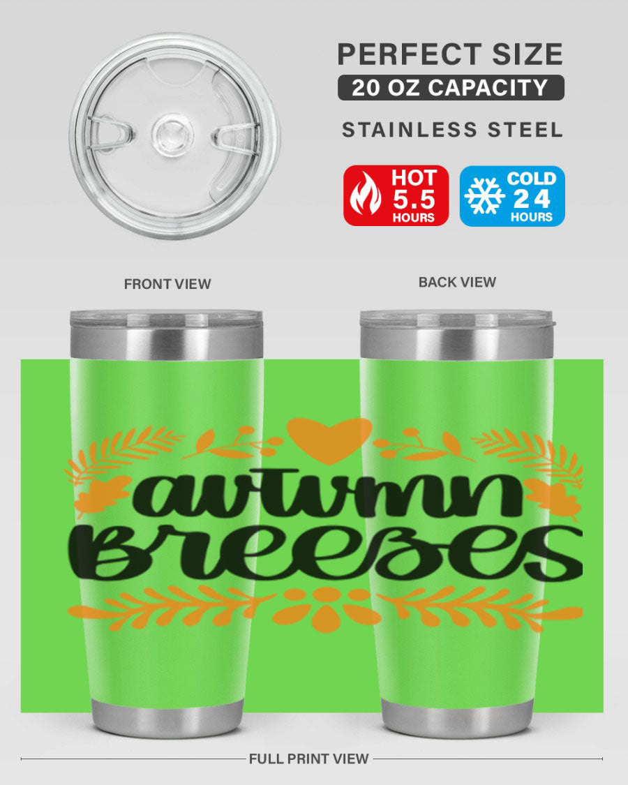 Autumn Breezes 474# tumbler in stainless steel with a vibrant autumn design, featuring a drink-thru lid and double wall insulation.