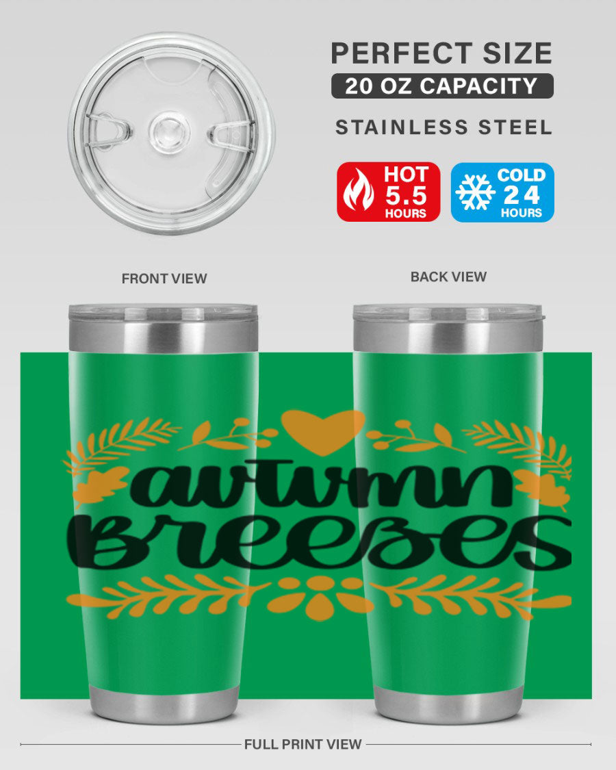 Autumn Breezes 474# tumbler in stainless steel with a vibrant autumn design, featuring a drink-thru lid and double wall insulation.