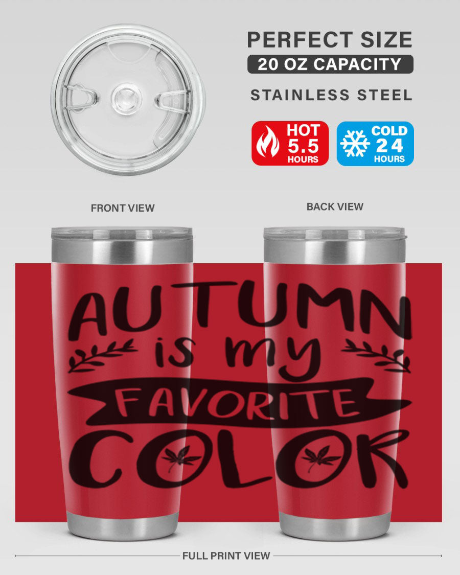 Autumn is My Favorite Color 17# Tumbler showcasing vibrant fall colors and a sleek stainless steel design.