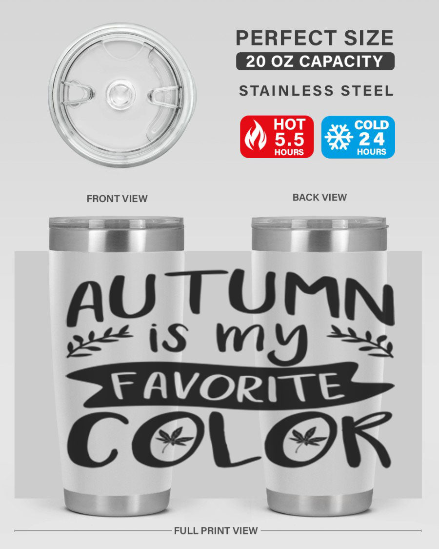 Autumn is My Favorite Color 17# Tumbler showcasing vibrant fall colors and a sleek stainless steel design.