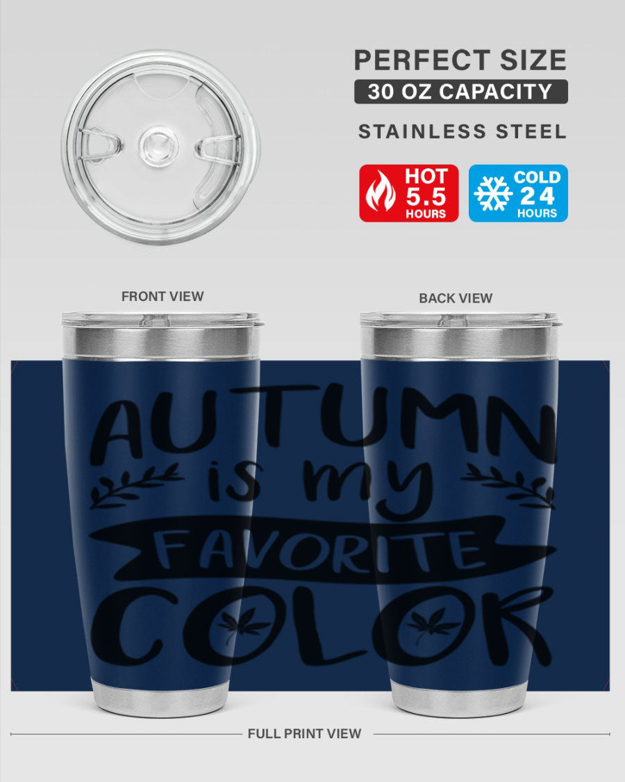 Autumn is My Favorite Color 17# Tumbler showcasing vibrant fall colors and a sleek stainless steel design.