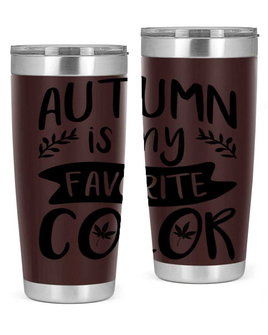 Autumn is My Favorite Color 17# Tumbler showcasing vibrant fall colors and a sleek stainless steel design.