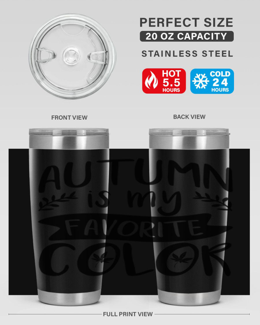 Autumn is My Favorite Color 17# Tumbler showcasing vibrant fall colors and a sleek stainless steel design.