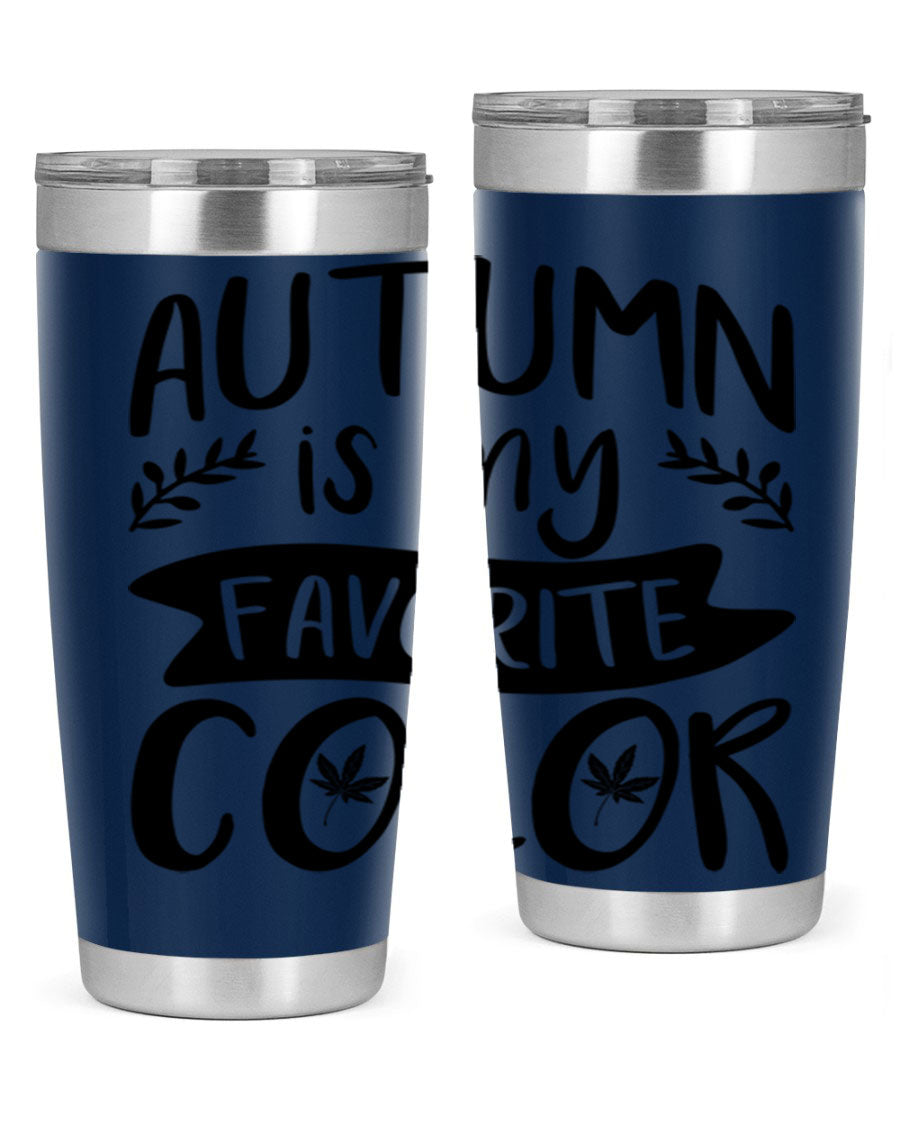 Autumn is My Favorite Color 17# Tumbler showcasing vibrant fall colors and a sleek stainless steel design.