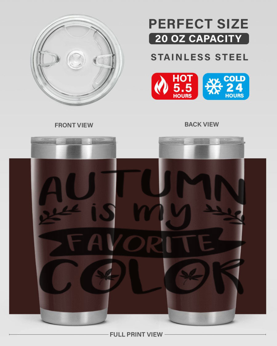 Autumn is My Favorite Color 17# Tumbler showcasing vibrant fall colors and a sleek stainless steel design.