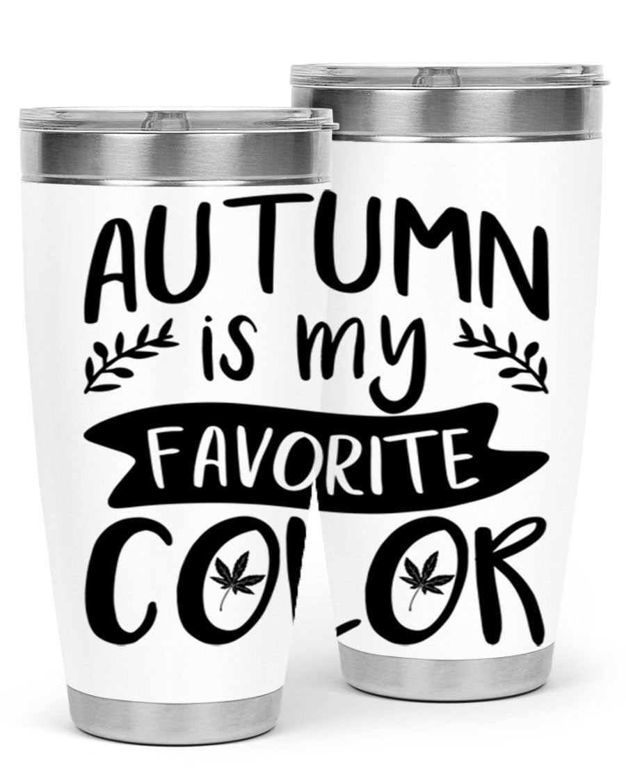 Autumn is My Favorite Color 17# Tumbler showcasing vibrant fall colors and a sleek stainless steel design.