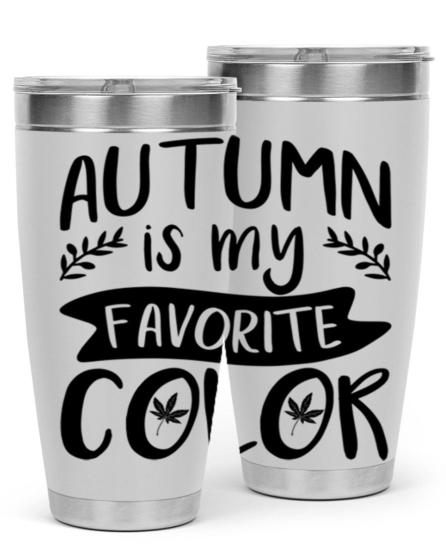 Autumn is My Favorite Color 17# Tumbler showcasing vibrant fall colors and a sleek stainless steel design.