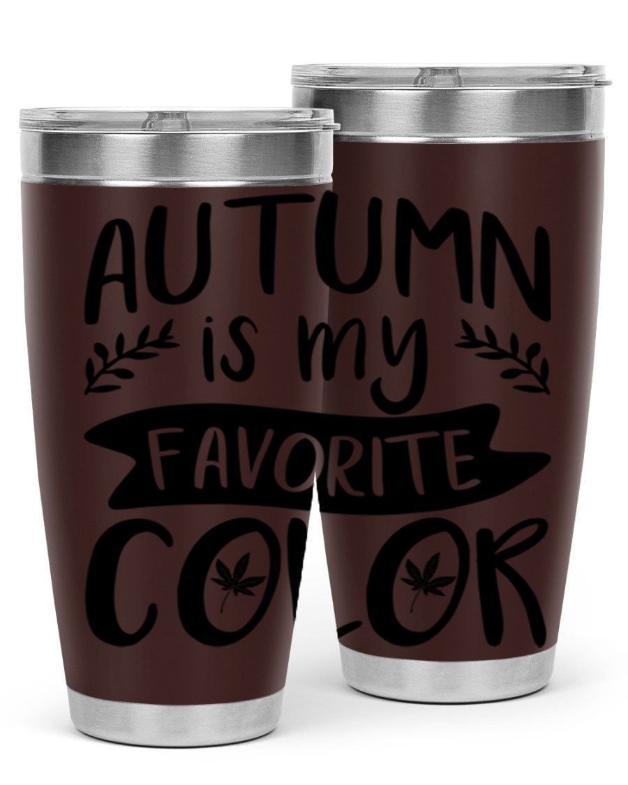 Autumn is My Favorite Color 17# Tumbler showcasing vibrant fall colors and a sleek stainless steel design.