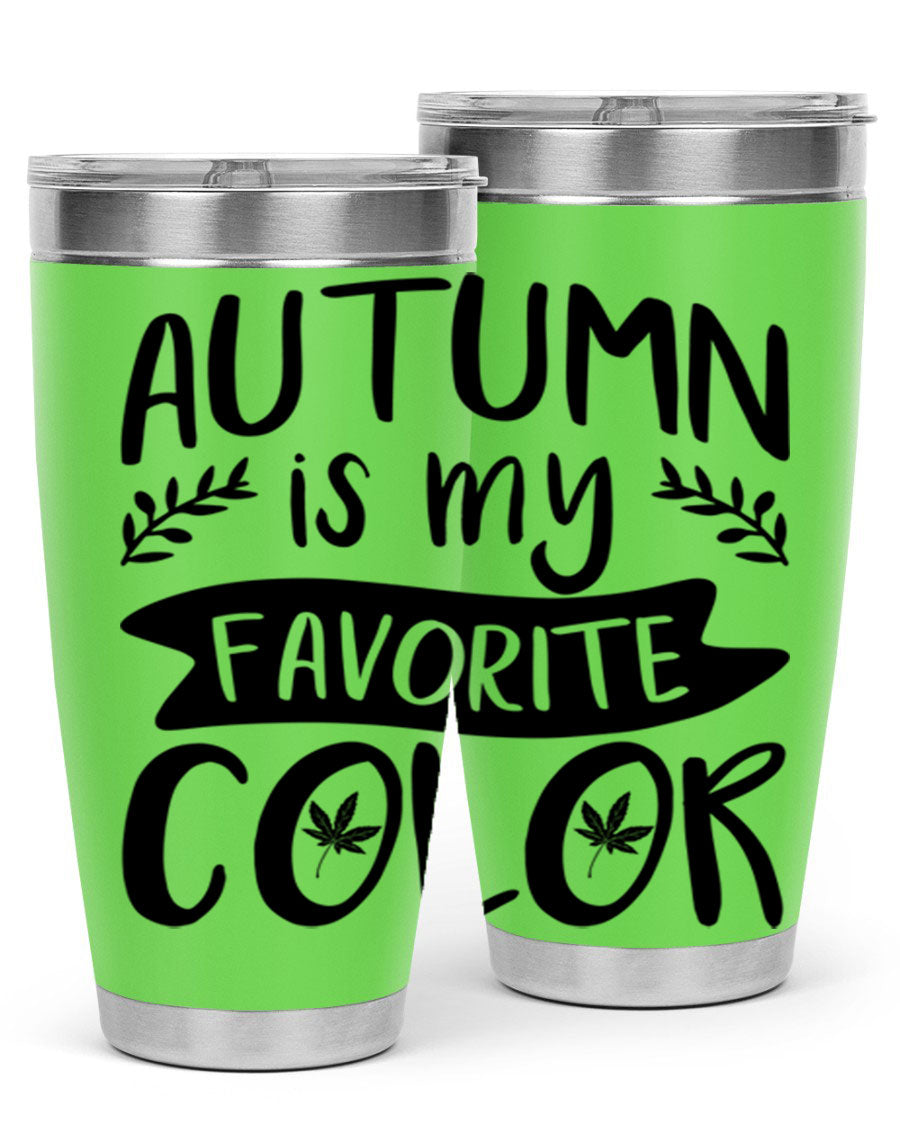 Autumn is My Favorite Color 17# Tumbler showcasing vibrant fall colors and a sleek stainless steel design.