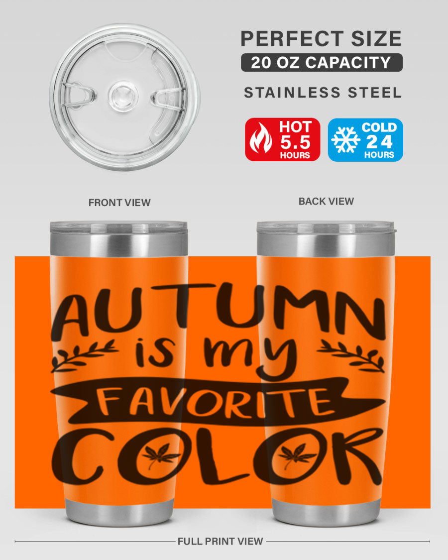 Autumn is My Favorite Color 17# Tumbler showcasing vibrant fall colors and a sleek stainless steel design.