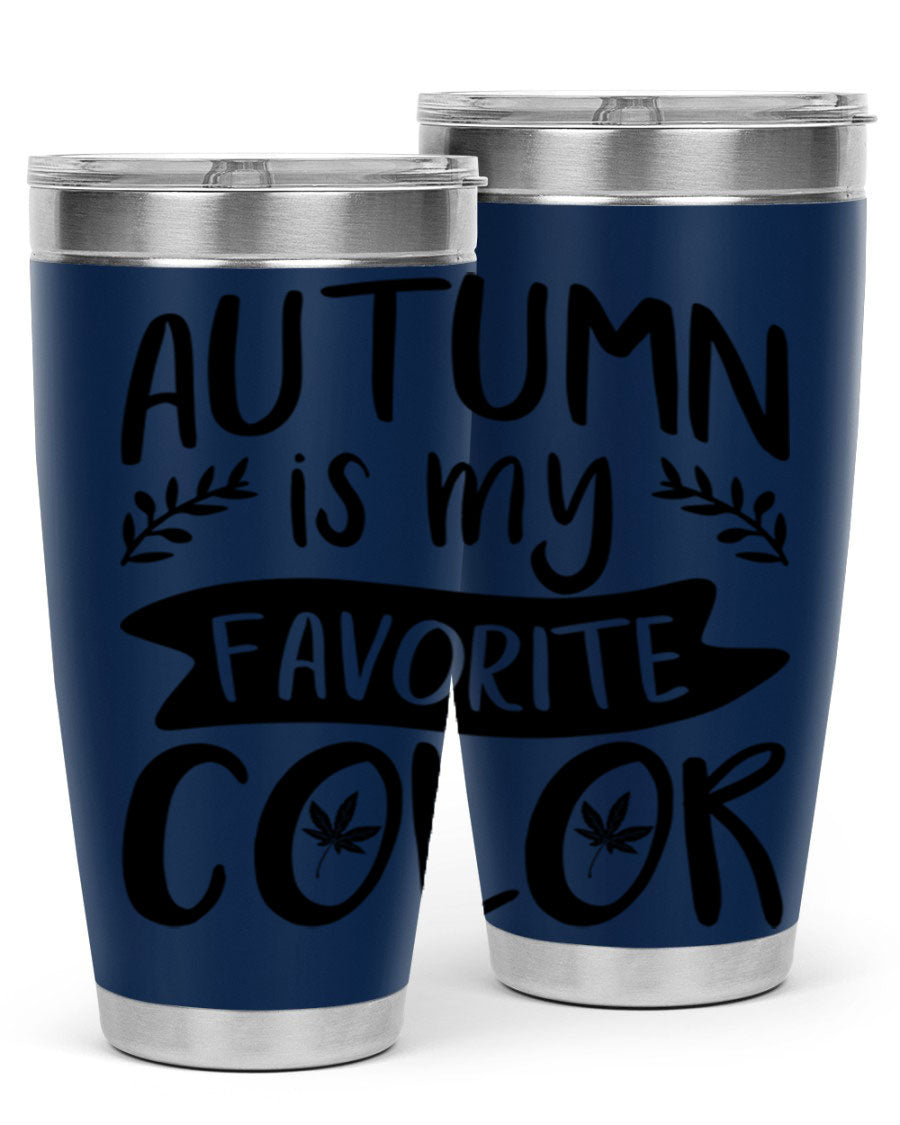 Autumn is My Favorite Color 17# Tumbler showcasing vibrant fall colors and a sleek stainless steel design.