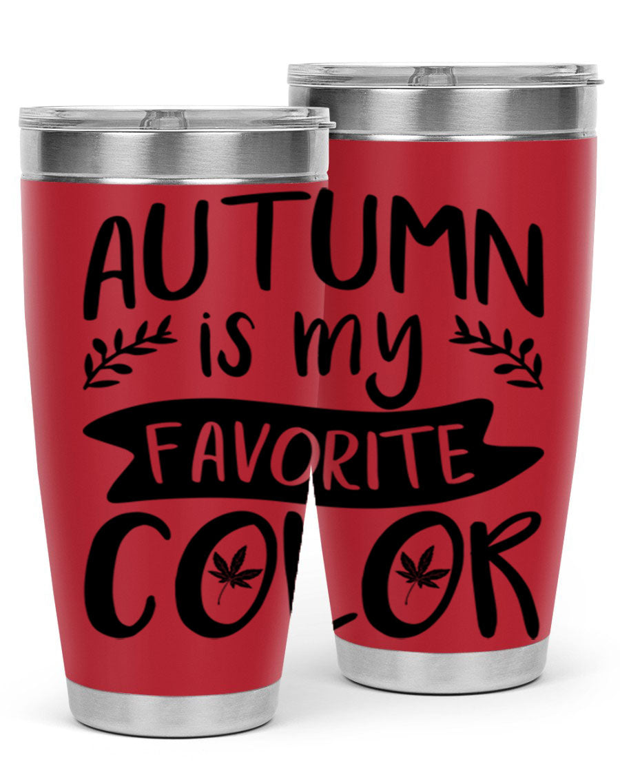 Autumn is My Favorite Color 17# Tumbler showcasing vibrant fall colors and a sleek stainless steel design.