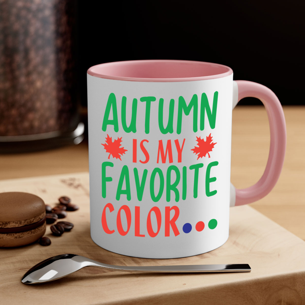 Autumn is My Favorite Color Mug with colorful handle and glossy finish, perfect for fall beverages.