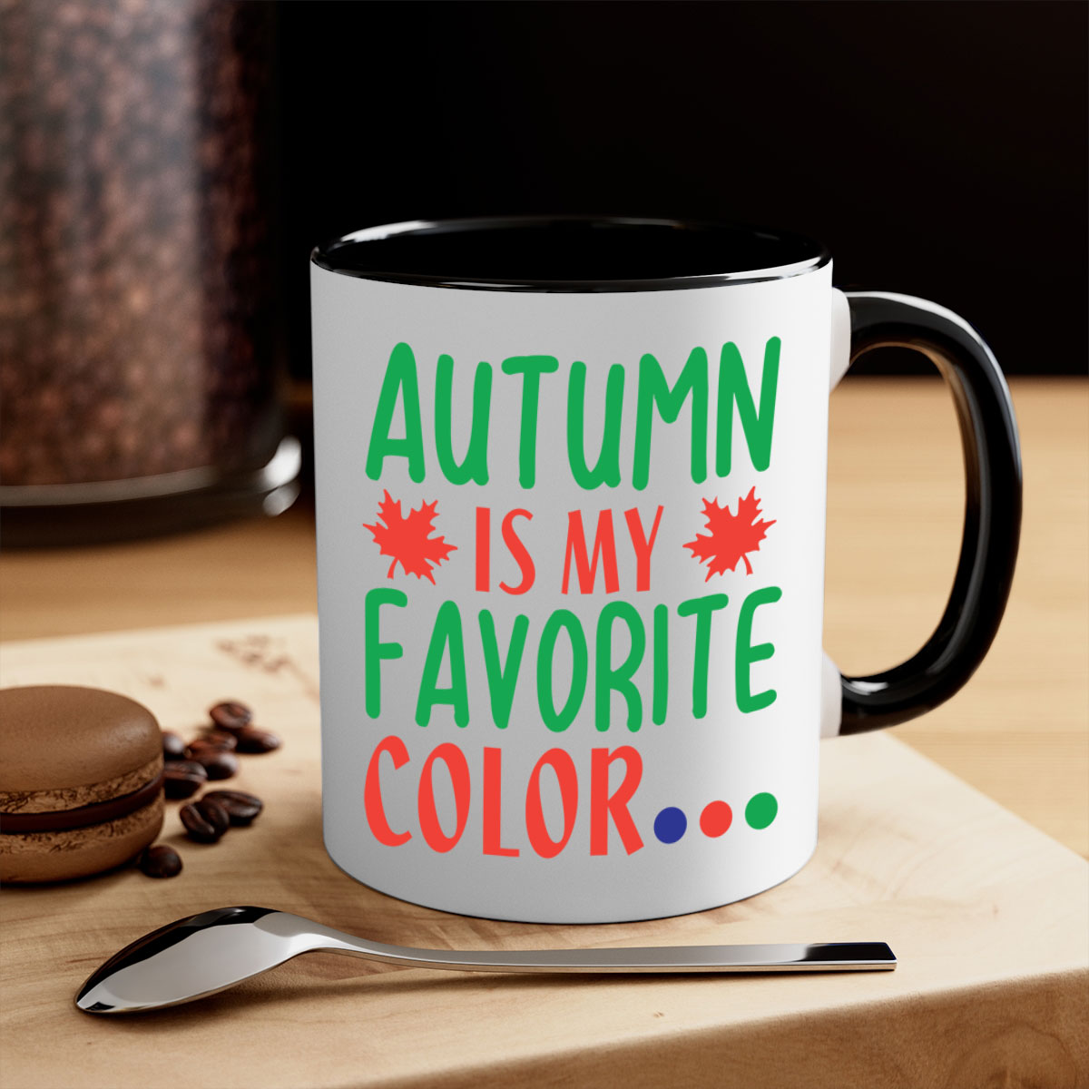 Autumn is My Favorite Color Mug with colorful handle and glossy finish, perfect for fall beverages.