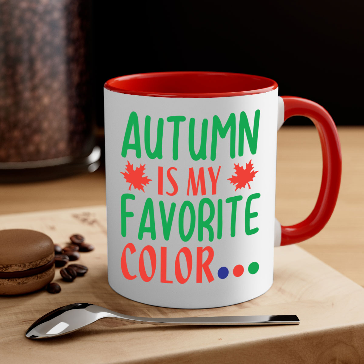 Autumn is My Favorite Color Mug with colorful handle and glossy finish, perfect for fall beverages.