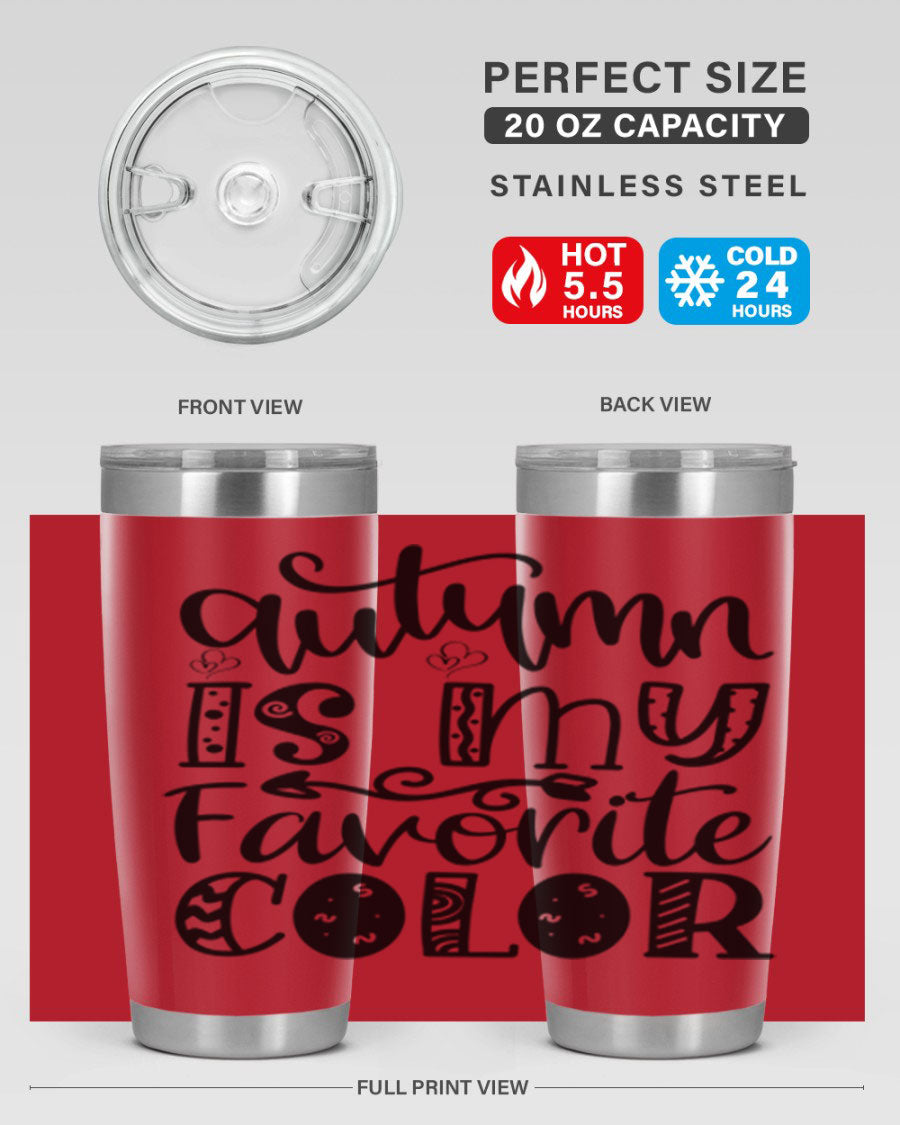 Autumn Is My Favorite Color 19# tumbler featuring vibrant fall colors and a stainless steel design, perfect for hot and cold beverages.