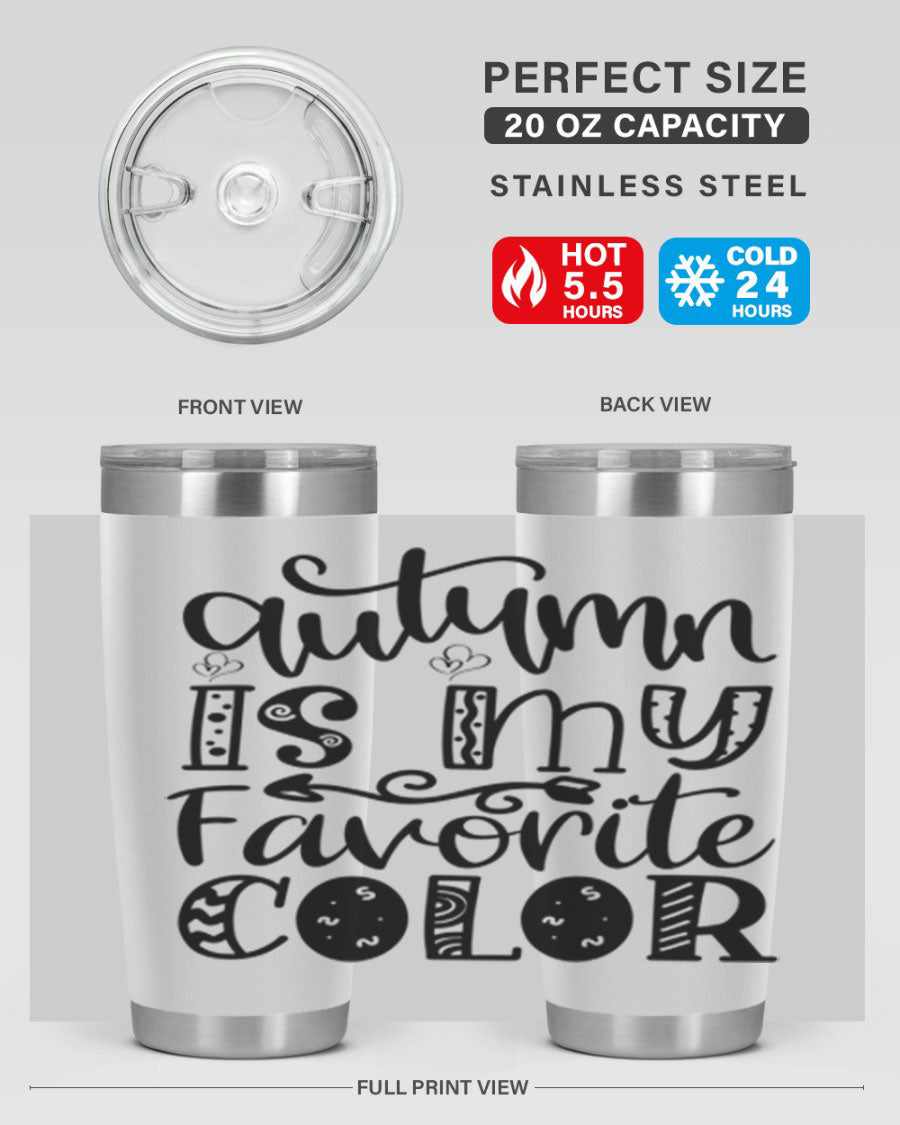 Autumn Is My Favorite Color 19# tumbler featuring vibrant fall colors and a stainless steel design, perfect for hot and cold beverages.