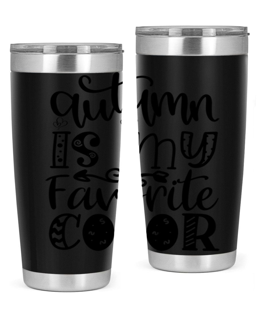 Autumn Is My Favorite Color 19# tumbler featuring vibrant fall colors and a stainless steel design, perfect for hot and cold beverages.