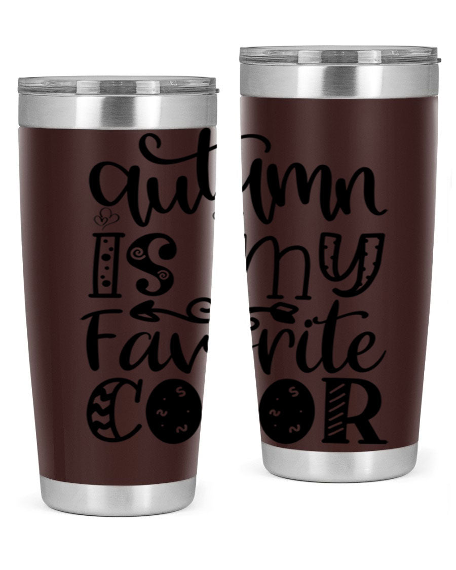 Autumn Is My Favorite Color 19# tumbler featuring vibrant fall colors and a stainless steel design, perfect for hot and cold beverages.