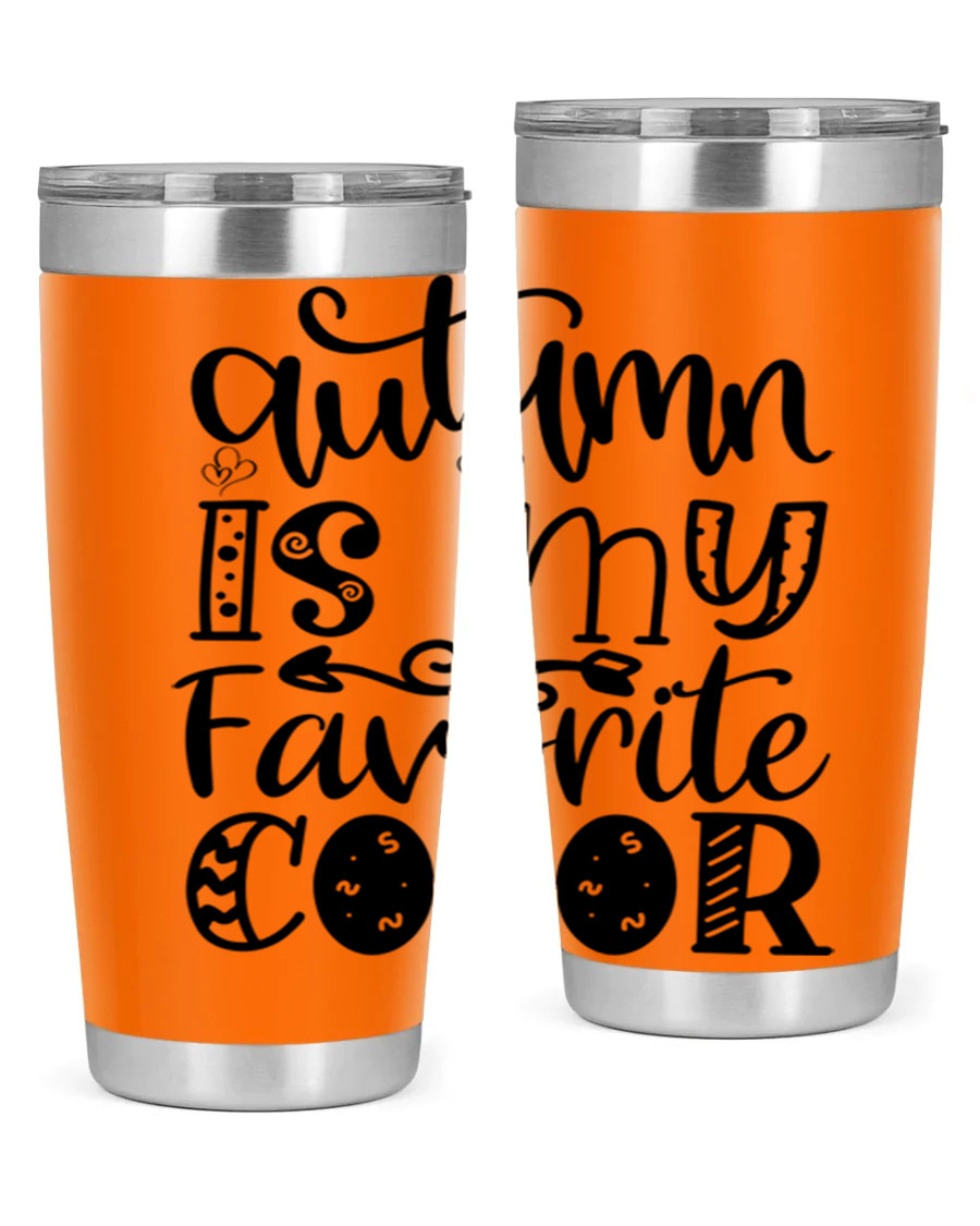 Autumn Is My Favorite Color 19# tumbler featuring vibrant fall colors and a stainless steel design, perfect for hot and cold beverages.