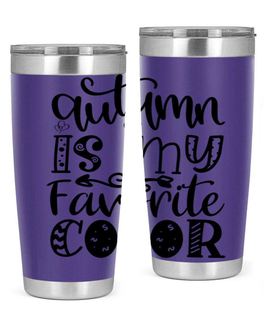 Autumn Is My Favorite Color 19# tumbler featuring vibrant fall colors and a stainless steel design, perfect for hot and cold beverages.