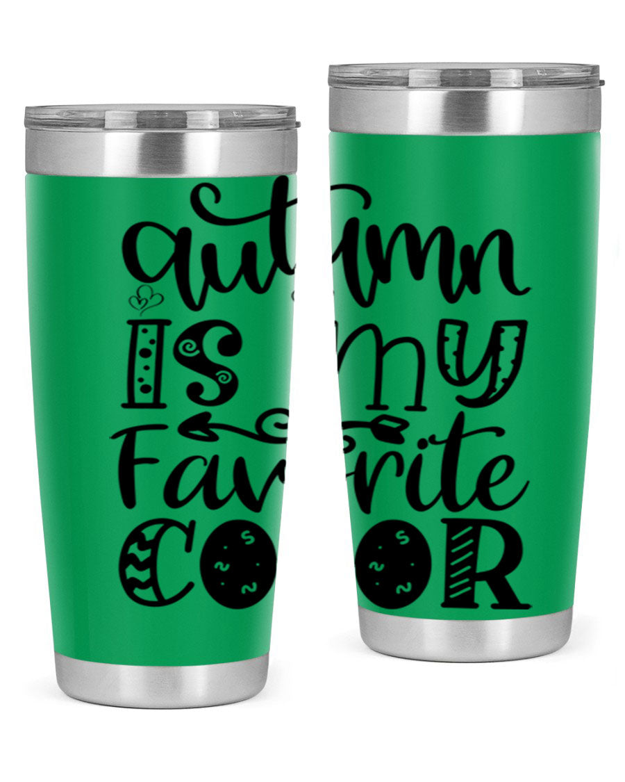 Autumn Is My Favorite Color 19# tumbler featuring vibrant fall colors and a stainless steel design, perfect for hot and cold beverages.