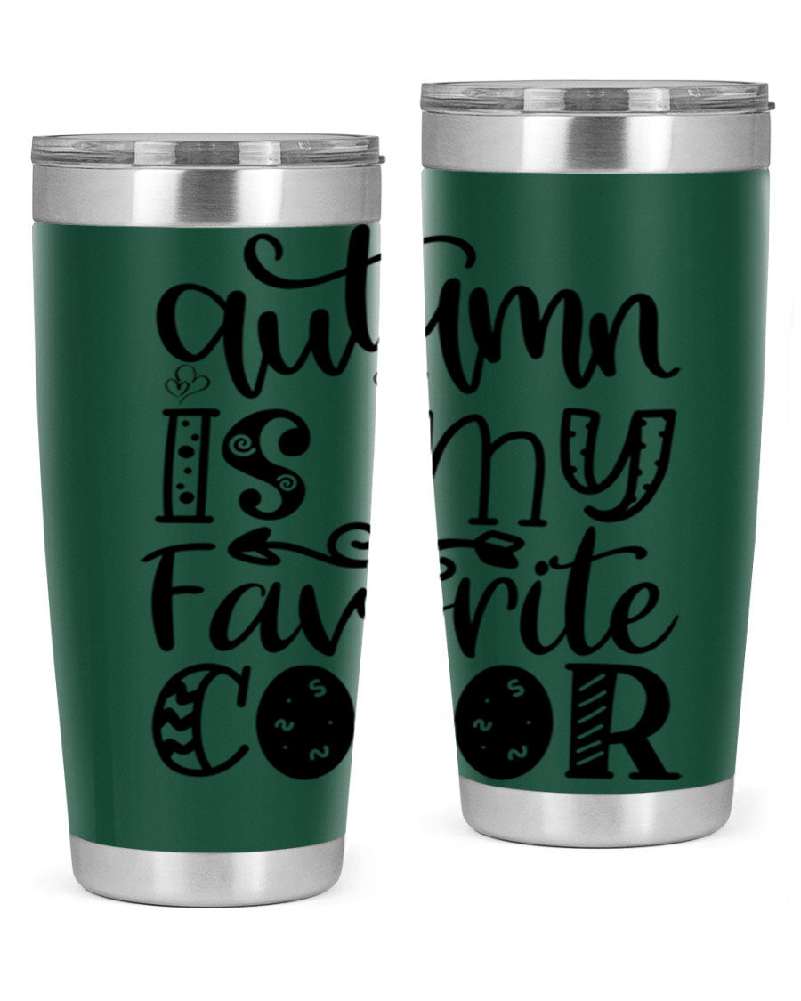 Autumn Is My Favorite Color 19# tumbler featuring vibrant fall colors and a stainless steel design, perfect for hot and cold beverages.