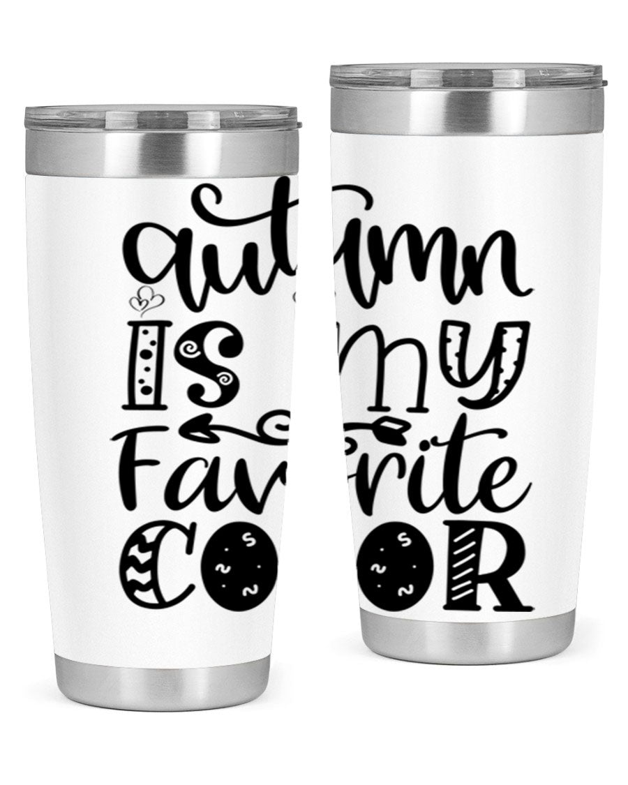 Autumn Is My Favorite Color 19# tumbler featuring vibrant fall colors and a stainless steel design, perfect for hot and cold beverages.