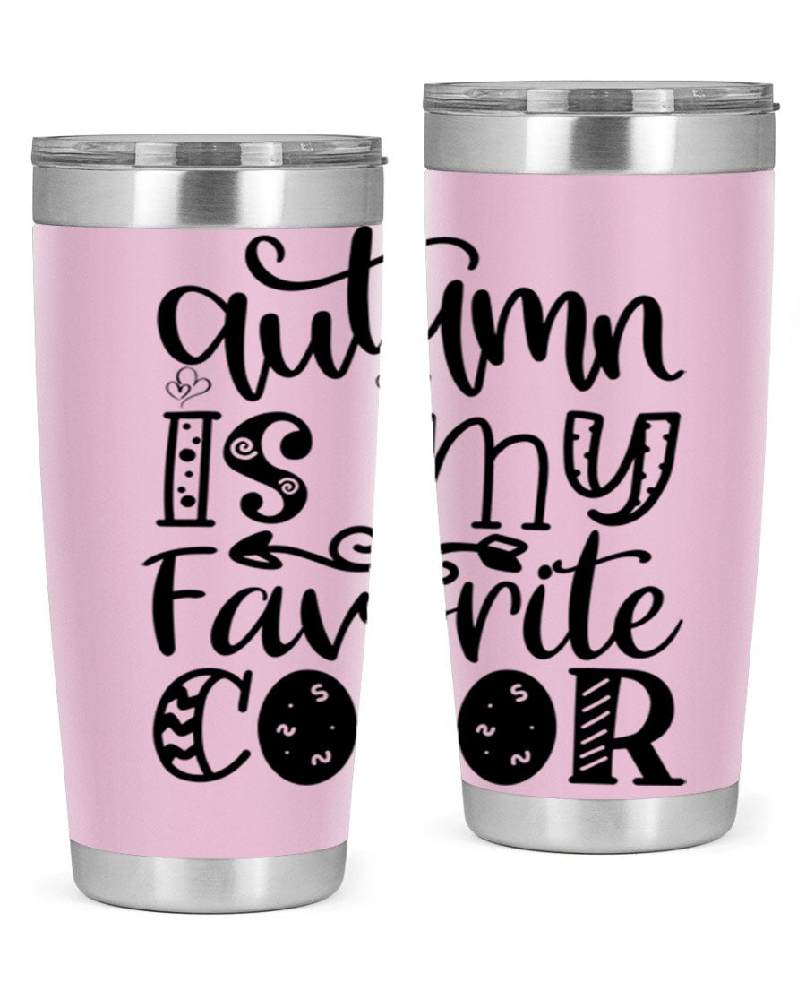 Autumn Is My Favorite Color 19# tumbler featuring vibrant fall colors and a stainless steel design, perfect for hot and cold beverages.