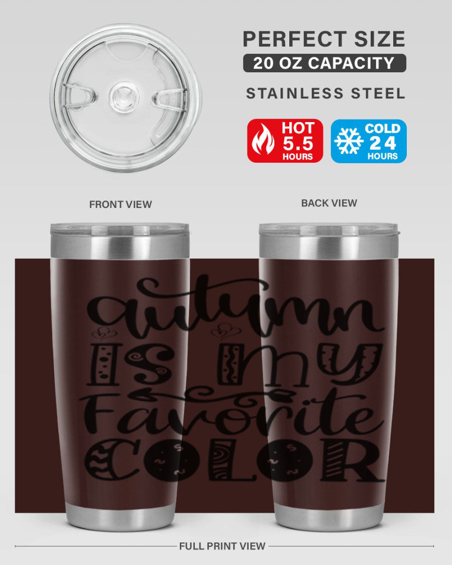 Autumn Is My Favorite Color 19# tumbler featuring vibrant fall colors and a stainless steel design, perfect for hot and cold beverages.