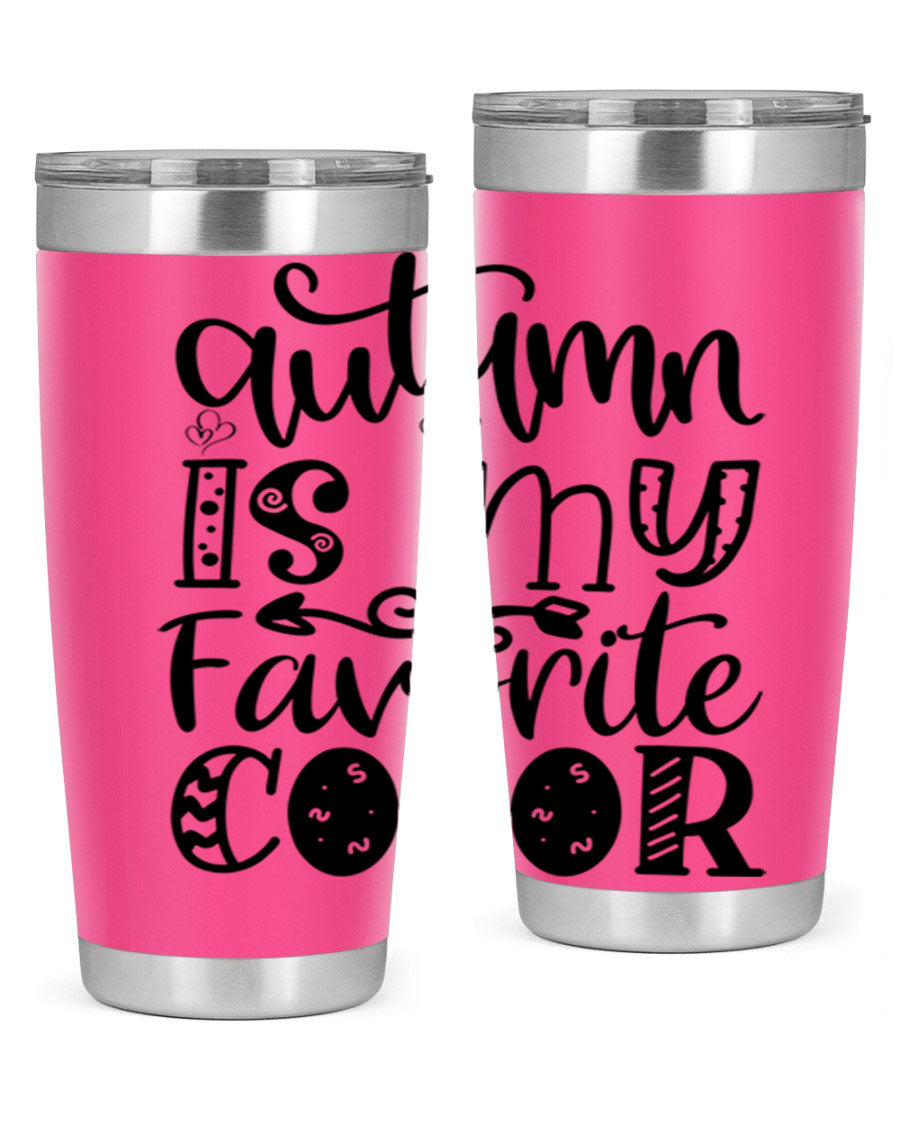 Autumn Is My Favorite Color 19# tumbler featuring vibrant fall colors and a stainless steel design, perfect for hot and cold beverages.