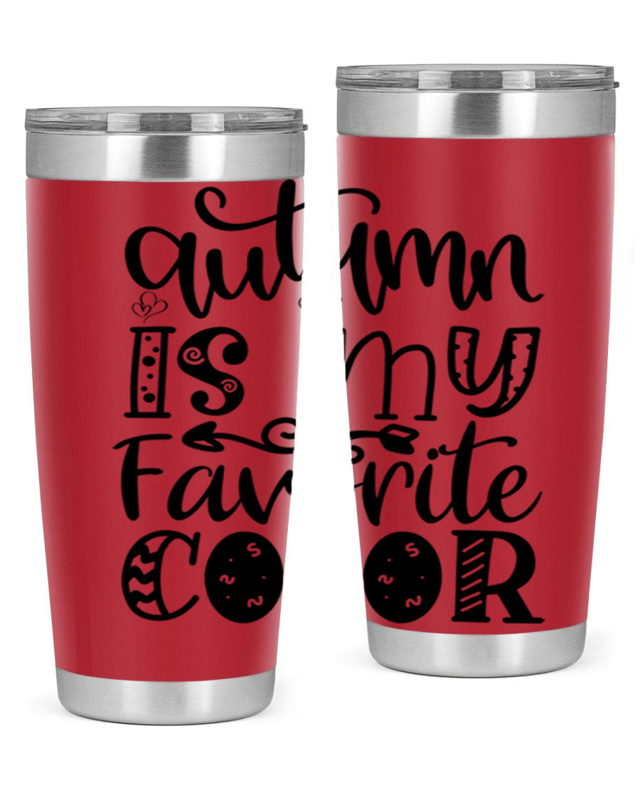 Autumn Is My Favorite Color 19# tumbler featuring vibrant fall colors and a stainless steel design, perfect for hot and cold beverages.