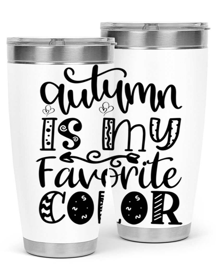 Autumn Is My Favorite Color 19# tumbler featuring vibrant fall colors and a stainless steel design, perfect for hot and cold beverages.