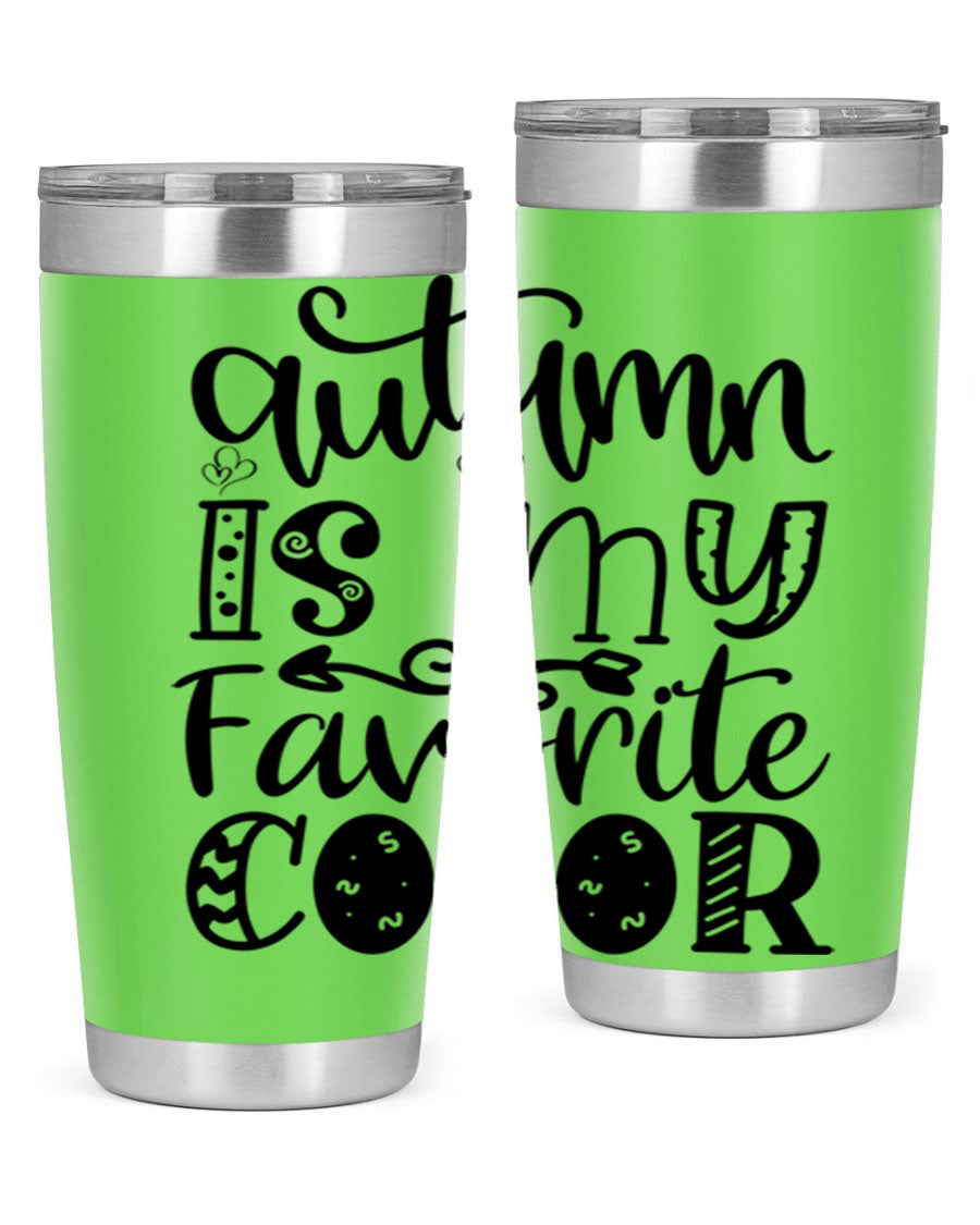 Autumn Is My Favorite Color 19# tumbler featuring vibrant fall colors and a stainless steel design, perfect for hot and cold beverages.